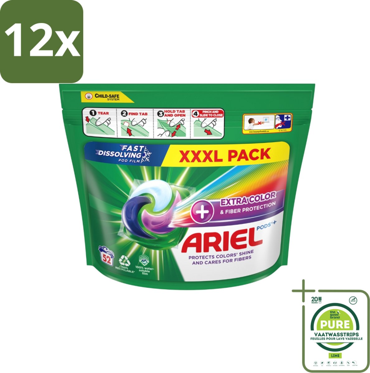 Ariel – Waspods – Fiber Protection – 52 wasbeurten - Voordeelverpakking - 12 stuks - Vezelbescherming - Wasmiddel pod