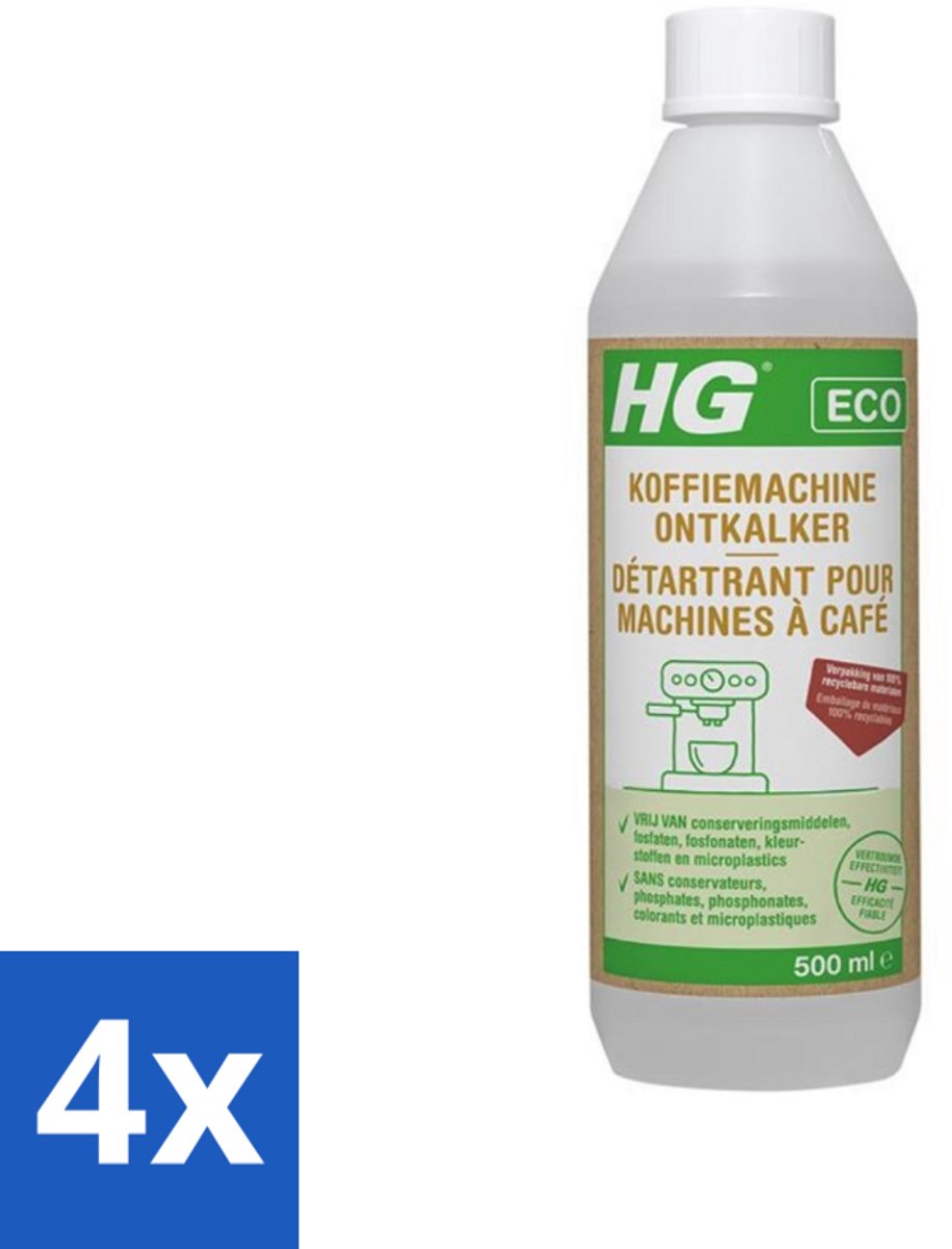 4 x HG Eco Koffiemachine Ontkalker Citroenzuur 500 ml - Koffiemachine Ontkalken - Koffiemachine Schoonmaken - Kalkaanslag Verwijderen - Koffiemachine Ontkalker Citroenzuur - Eco Ontkalker