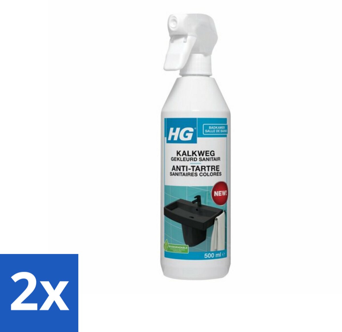 2 x HG Kalkweg Gekleurd Sanitair 500 ml - Kalkverwijderaar - Gekleurd Sanitair - Badkamerschoonmaak - Kalk - Kranen Schoonmaken