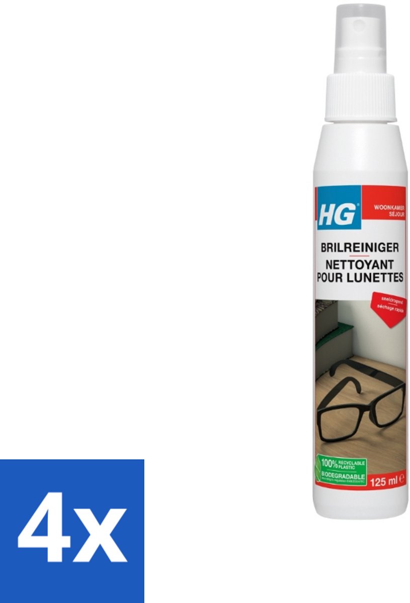 4 x HG Brilreiniger 125 ml - Brilreiniger - Brillen Schoonmaken - Lenzen Reinigen - Glasheldere Lenzen - Bril Onderhoud