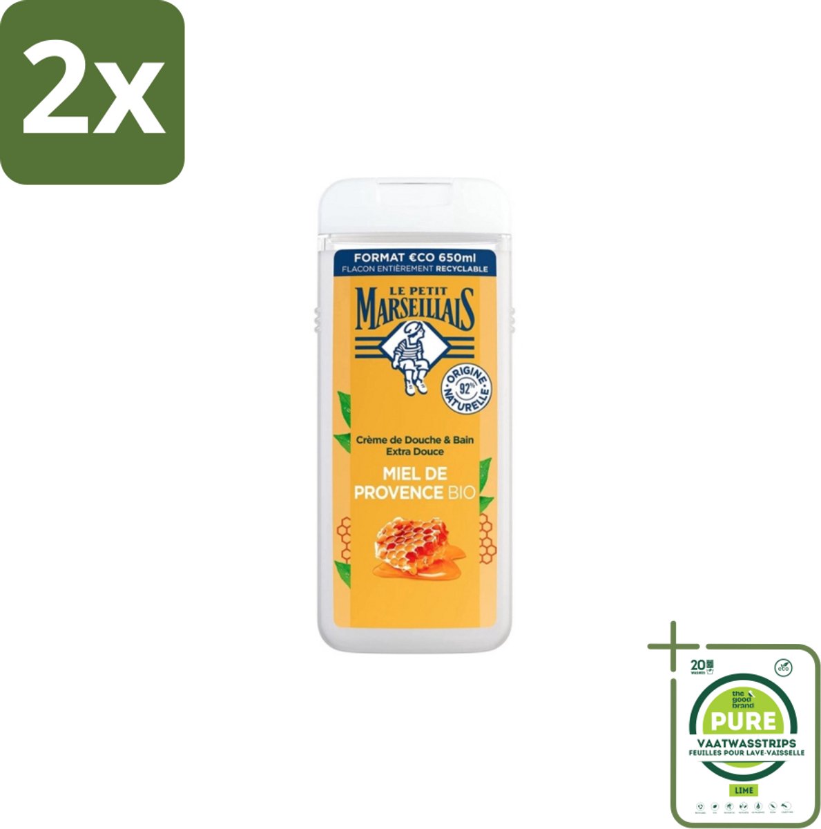 Le Petit Marseillais – Douche & Bad – Honing – 650 ml - Voordeelverpakking - 2 stuks - Douche en bad - Honing