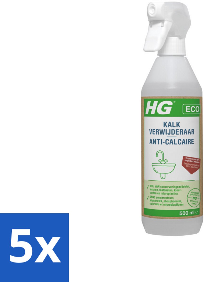 5 x HG Eco Kalkreiniger 500 ml - Kalkverwijderaar - Kalkaanslag - Milieuvriendelijk - Natuurlijke Ingrediënten - Conserveringsmiddelen Vrij
