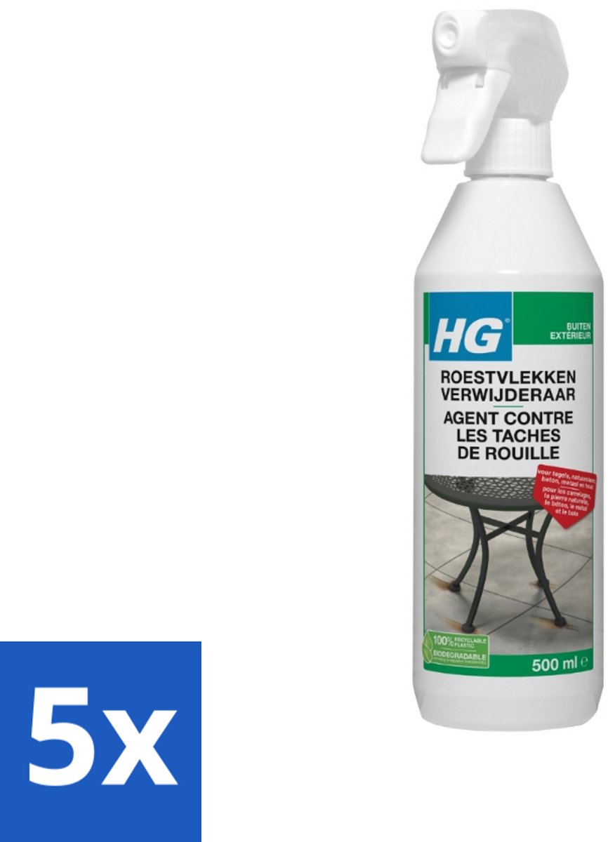 5 x HG Roestvlekken Verwijderaar 500 ml - Roestvlekken Verwijderen - Roestvlekken Verwijderen Beton - Roestvlekken Verwijderen Metaal - Roestvlekken Verwijderen Hout - Roestvlekken Verwijderen Natuursteen