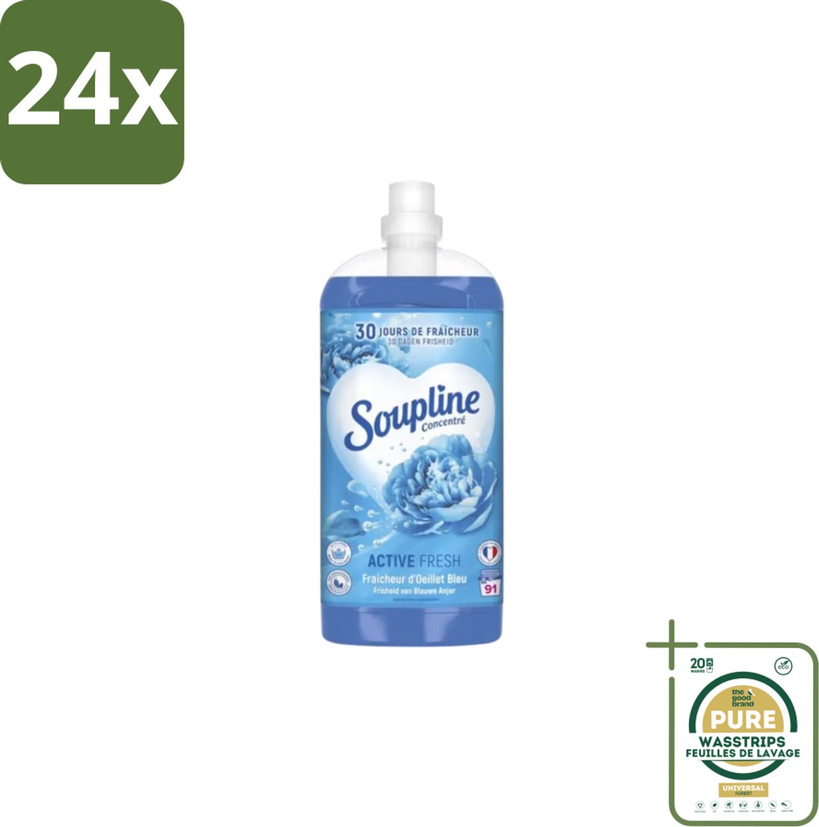 Soupline – Wasverzachter – Active Fresh Frisheid van Blauwe Anjer – 2 L - Voordeelverpakking - 24 stuks - Blauwe anjer - Wasgoed