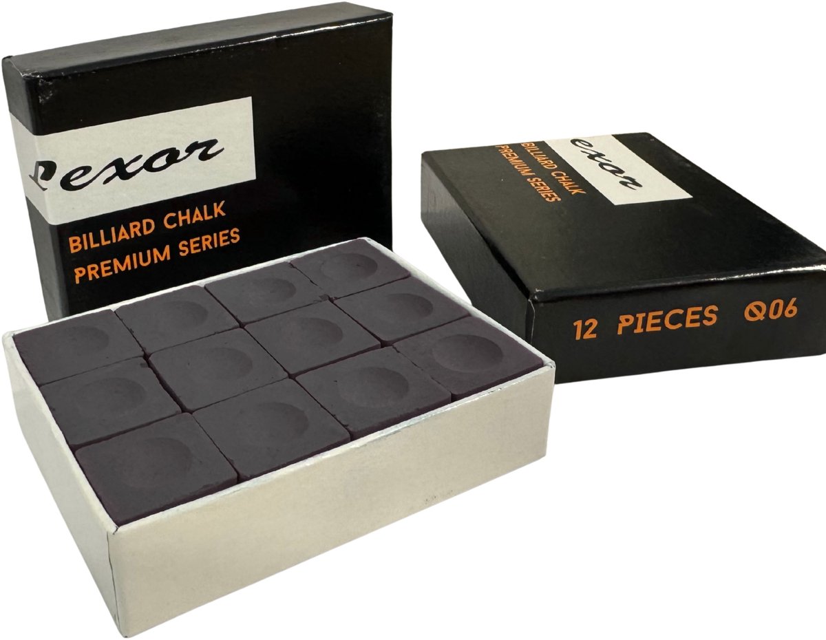 Lexor Premium Billiard Chalk Q06, box 12pcs., Black - biljartkrijt zwart