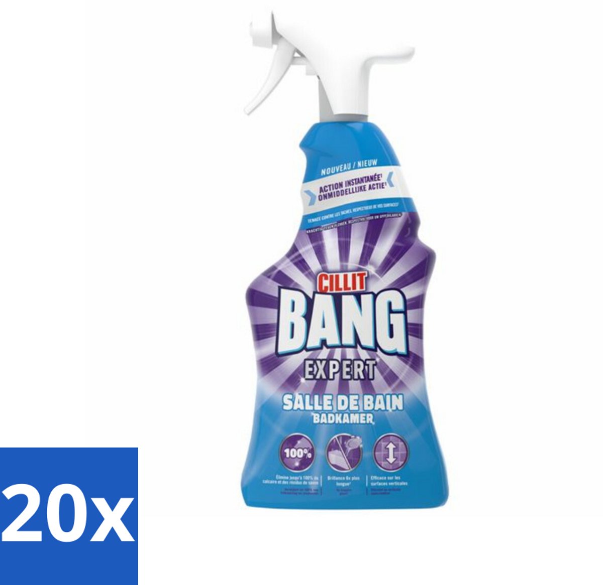 20 x Cillit Bang – Schoonmaakspray – Badkamerreiniger – 750 ml - Badkamerreiniger Spray - Anti-kalk Badkamerspray - Cillit Bang Expert Badkamer - Badkamer Reiniger - Kalkverwijderaar