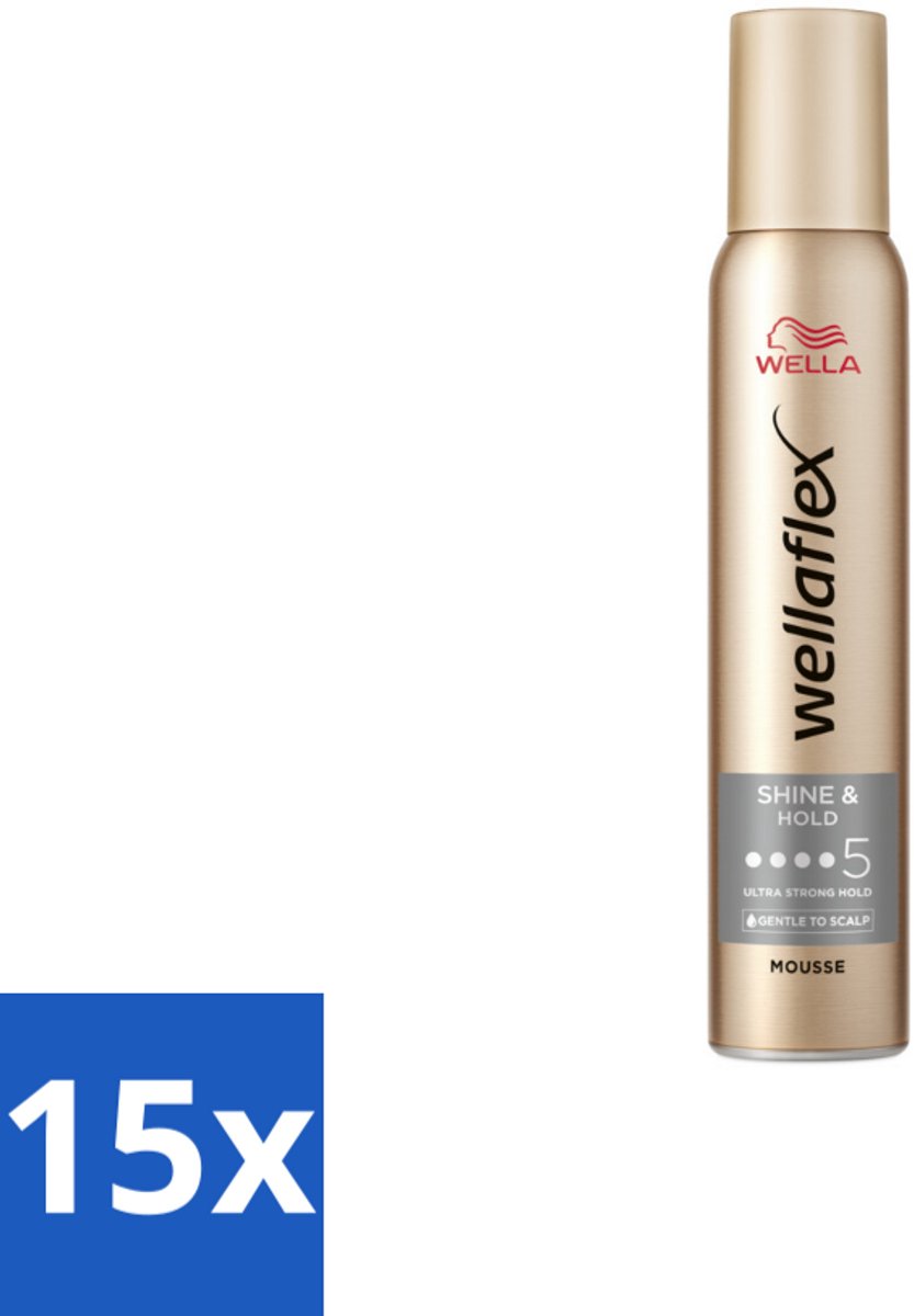 15 x Wella – Flex Shine & Hold – Haarmousse – 200 ml - Haarmousse - Glans - Langdurige Hold - UV Bescherming - Vegan Haarverzorging