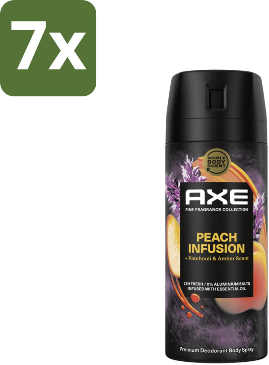 7 x Axe – Deodorant – Peach Infusion – 150 ml - Axe Peach Infusion - Deodorant Bodyspray - Frisheid - Lichaamsgeur - Patchoeli