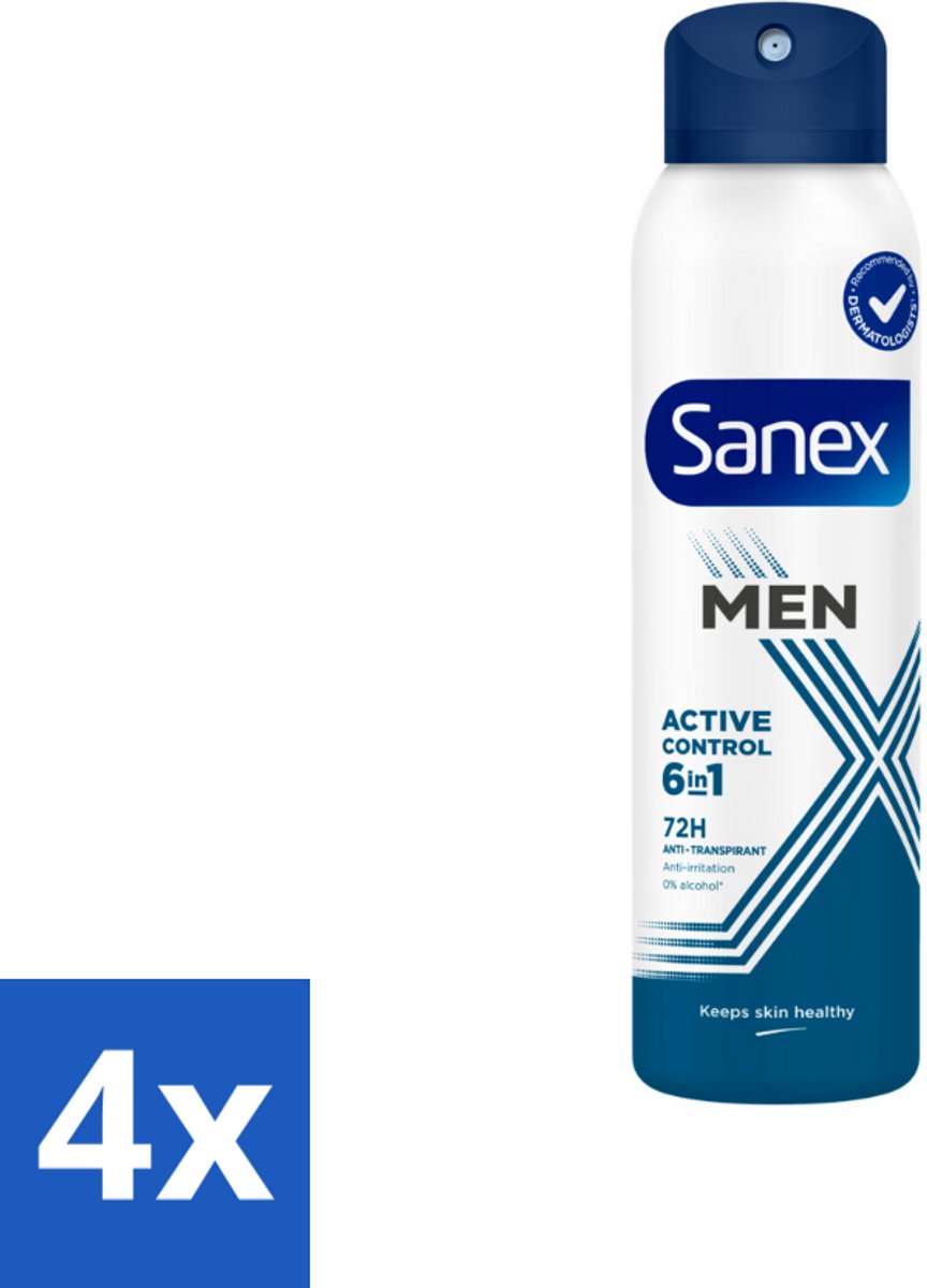 4 x Sanex – Deodorant Spray – Men 72H Active Control – 200 ml - Deodorant Spray - Mannelijke Frisheid - Huidbescherming - 72 Uur Bescherming - Anti-irritatie