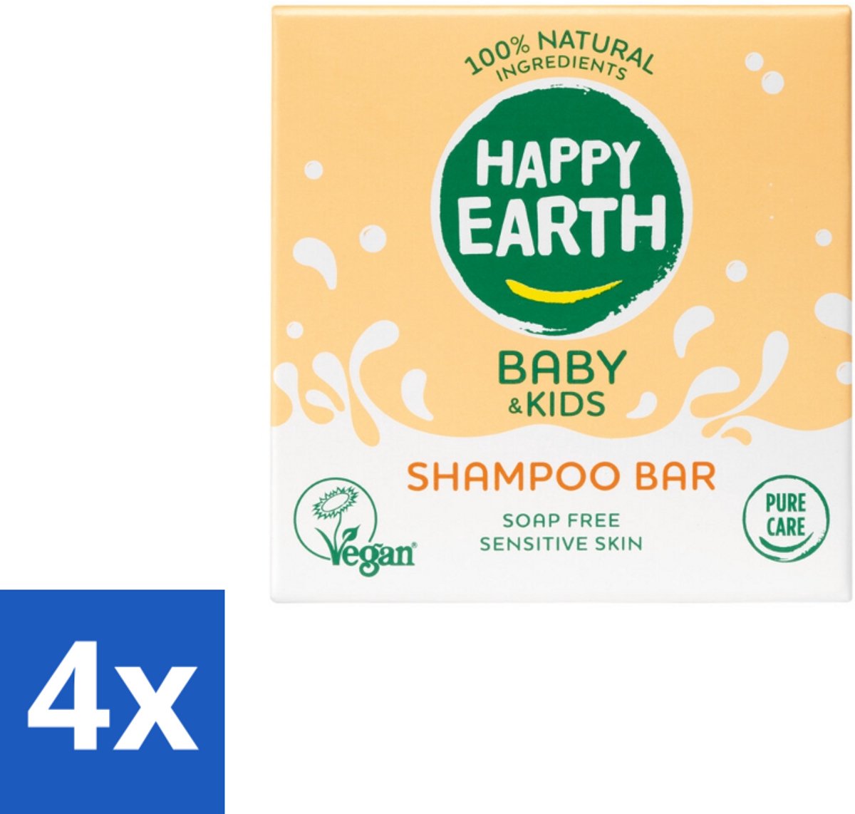 4 x Happy Earth – Shampoo Bar – 100% Natuurlijk Baby & Kids – 50 g - Baby Haar Verzorging - Kind Haar Shampoo - Natuurlijke Shampoo Bar - Zeepvrije Shampoo - Allergeen Veilig