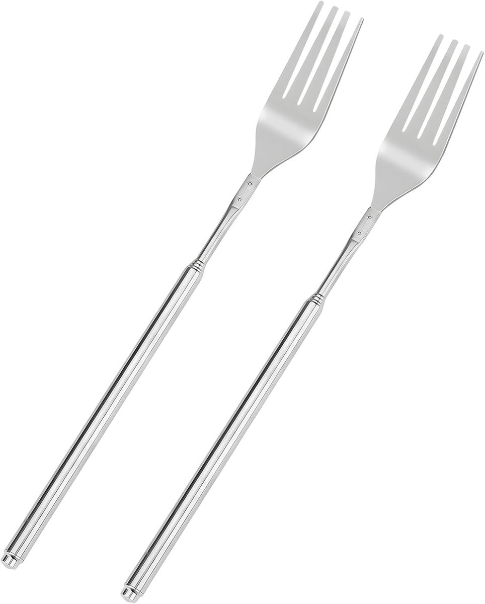 Verstelbare telescopische vork set van 2, roestvrij staal, ideaal voor BBQ, picknick en desserts, 23-64,5 cm