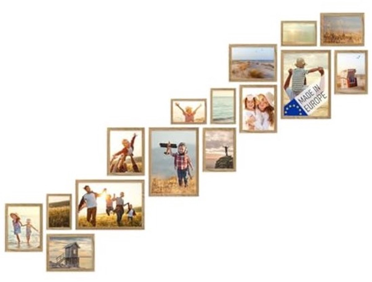Set van 15 Houten Fotolijsten voor Foto Muur - Diverse Formaten met Acrylglas