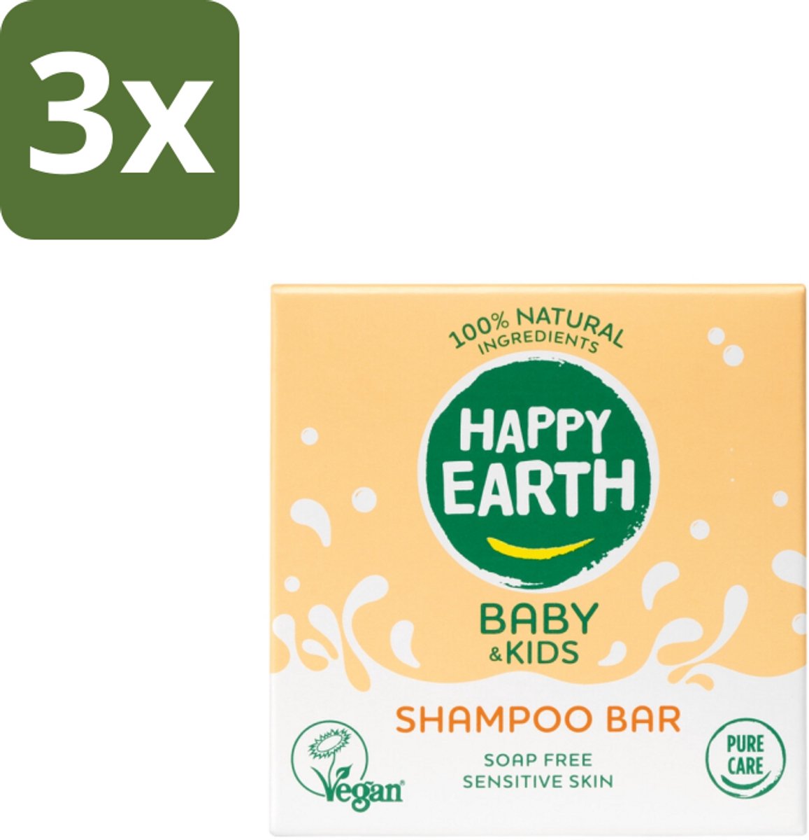 3 x Happy Earth – Shampoo Bar – 100% Natuurlijk Baby & Kids – 50 g - Baby Shampoo - Natuurlijke Shampoo - Zeepvrije Shampoo - Kindershampoo - 100% Natuurlijke Shampoo