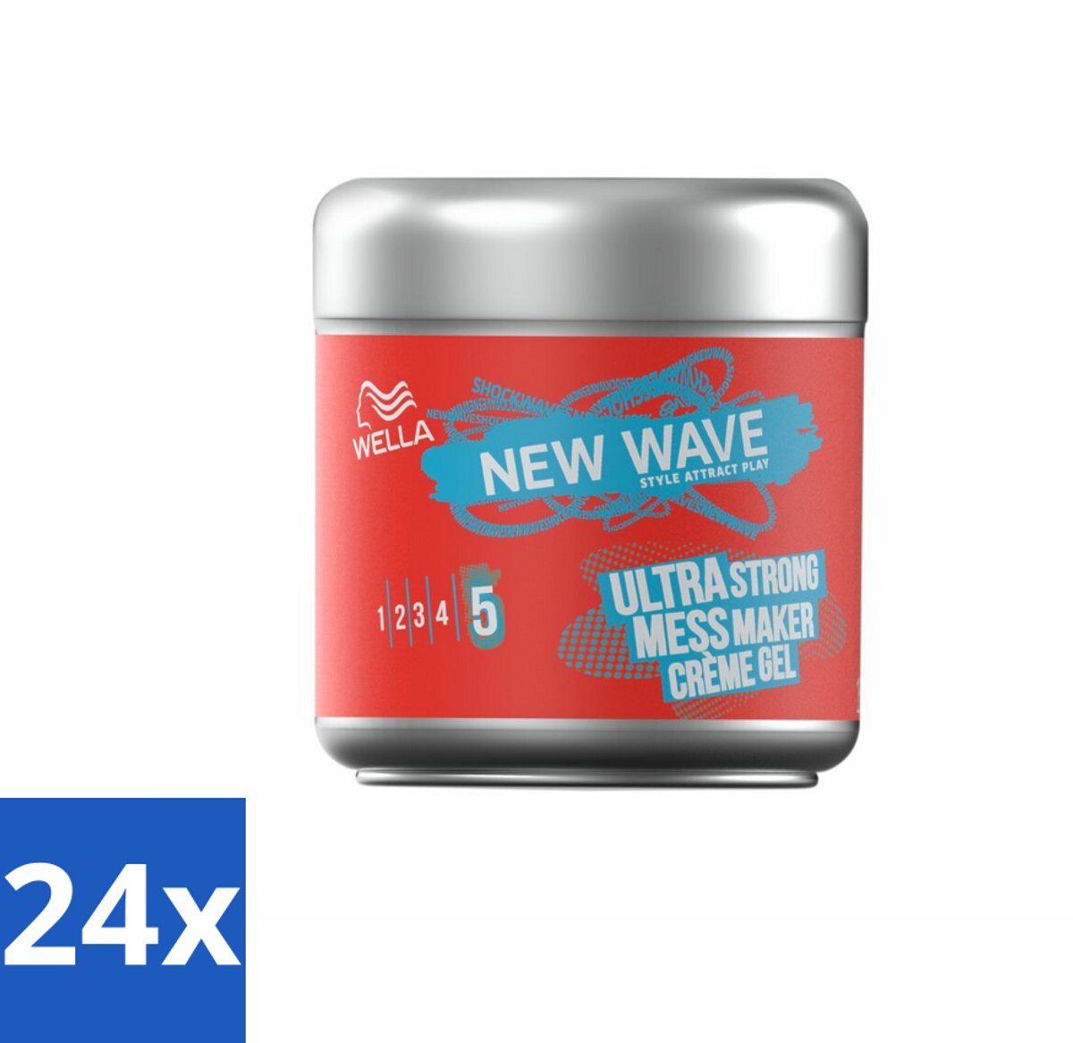 24 x Wella – Shockwaves Mess Constructor Ultra Strong – Haargel – 150 ml - Warrige Look - Natuurlijke Look - Styling Gel - Crème Gel - Flexibele Fixatie