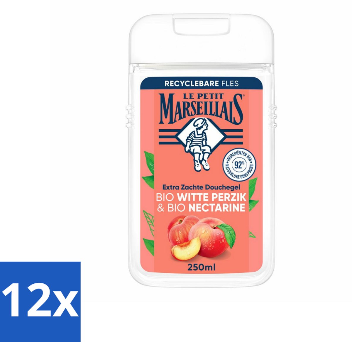 12 x Le Petit Marseillais – Douchegel – Bio Perzik & Nectarine – Verfrissend – 250 ml - Douchegel Bio Perzik En Nectarine - Frisse Douchegel - Bio Douchegel - Fruitige Douchegel - Perzik En Nectarine Douchegel