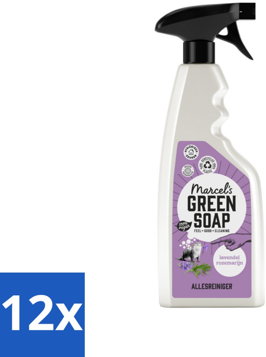 12 x Marcel’s Green Soap – Allesreiniger Spray – Lavendel & Rozemarijn – 500 ml - Allesreiniger Spray - Natuurlijke Reiniger - Plantaardige Zeep - Vet En Vuil Verwijderen - Tafel Reinigen