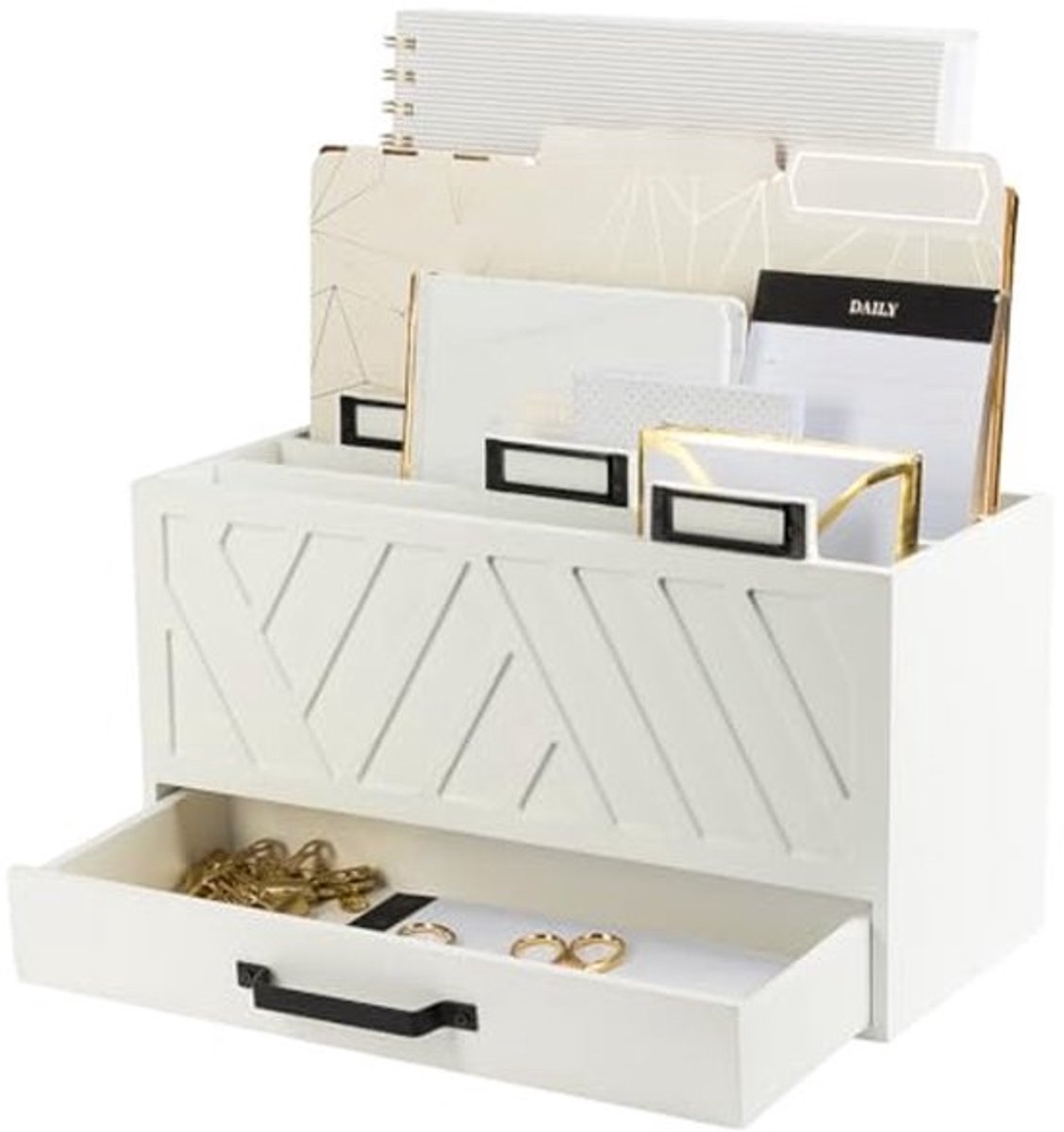 Witte Houten Mail Organizer - 3 Laags Decoratieve Inbox voor Brieven en Documenten