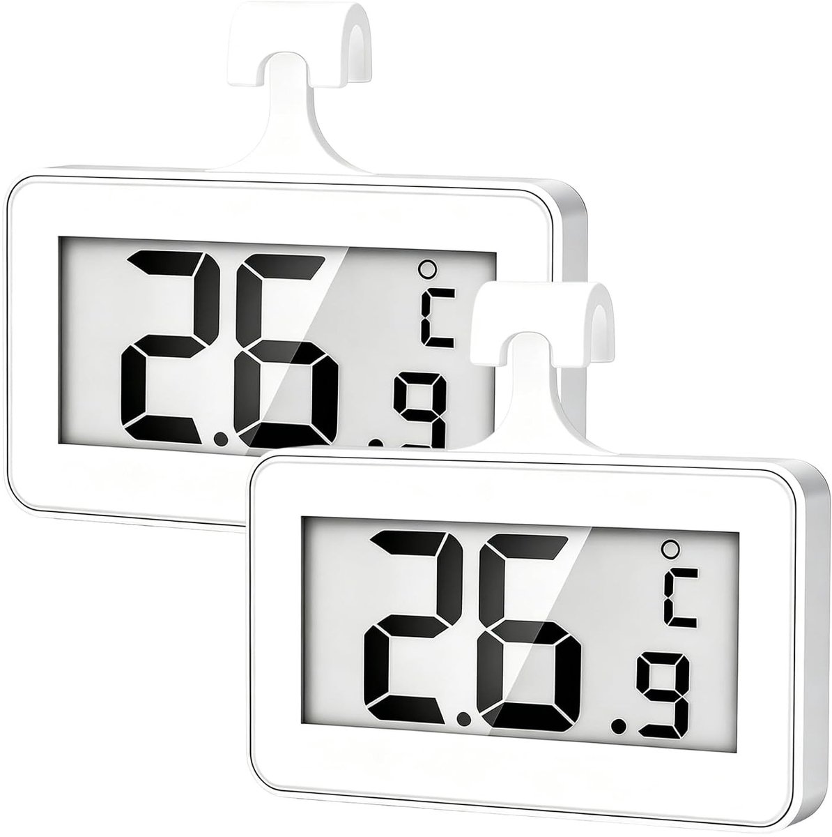 Digitale koelkastthermometer met LCD-display, vochtbestendig, voor binnen en buiten, 2 stuks, ideaal voor voedselbewaring en temperatuurcontrole