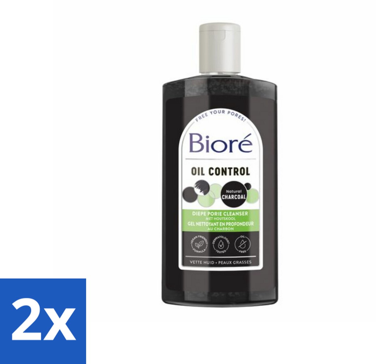 2 x Bioré – Houtskool Reinigingsgel – Gezichtsreiniger – 200 ml - Gezichtsreiniger - Houtskool - Diepe Reiniging - Vet Huid - Gecombineerde Huid