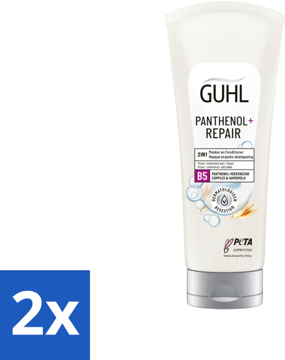 2 x Guhl – 2-in-1 Masker & Conditioner – Panthenol+Repair – 200 ml - Haarmasker - Conditioner - Panthenol - Haarverzorging - Haarherstel