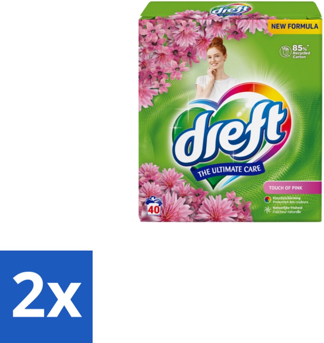 2 x Dreft – Touch Pink – Poeder Wasmiddel – 2,6 kg – 40 wasbeurten - Wasmiddel Poeder - Wasmiddel Voor Kleding - Frisheid Wasmiddel - Kleurbescherming Wasmiddel - Anti-kreukwerking