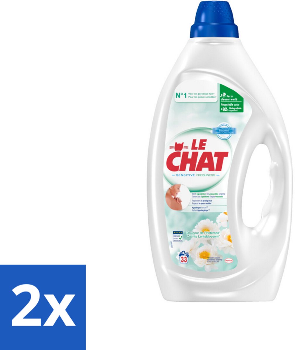 2 x Le Chat – Vloeibaar Wasmiddel – Zachte Lentebloesem – 1,485 L - Wasmiddel - Fris Wasmiddel - Lentebloesem Geur - Hypoallergisch Wasmiddel - Dermatologisch Getest