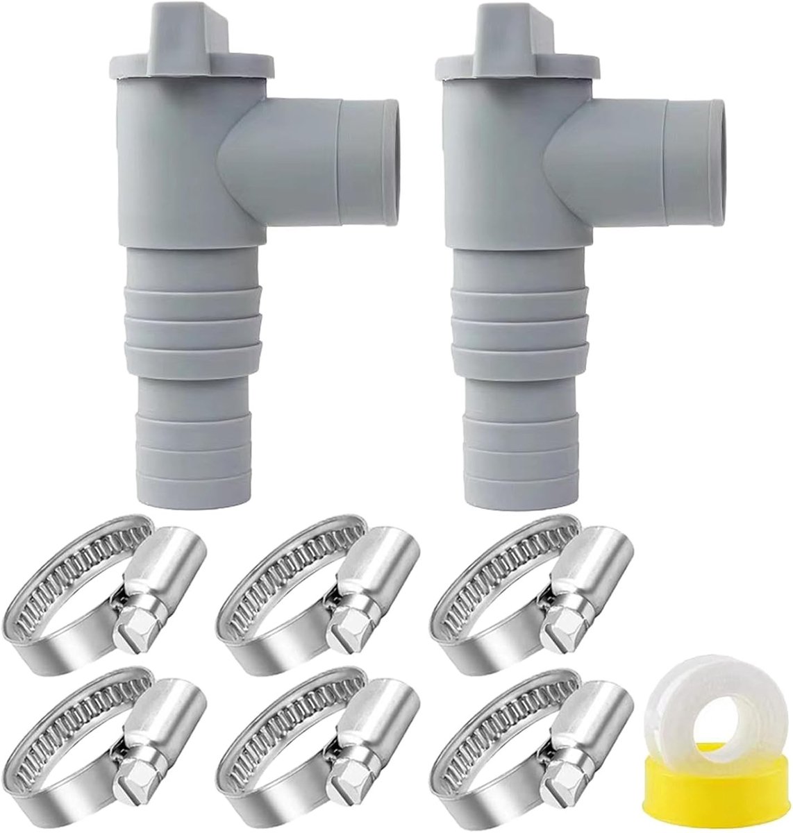 Afsluitklep voor zwembaden met 32 mm slangverbinding, onderhoudsaccessoires voor zwembaden inclusief 6 slangklemmen, ideaal voor bovengrondse zwembaden en waterbeheersing