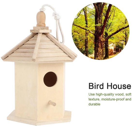 Tuinieren: Hangende houten vogelhuisjes Geschikt voor buiten bieden een warme nestplaats Geschikt voor grasparkieten en spreeuwen.