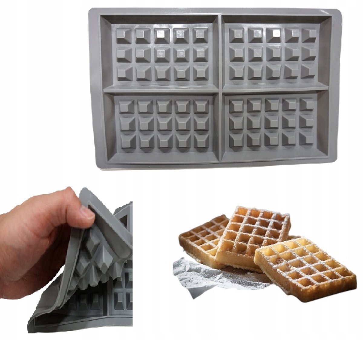 Siliconen Wafelvorm voor 4 Rechthoekige Wafels