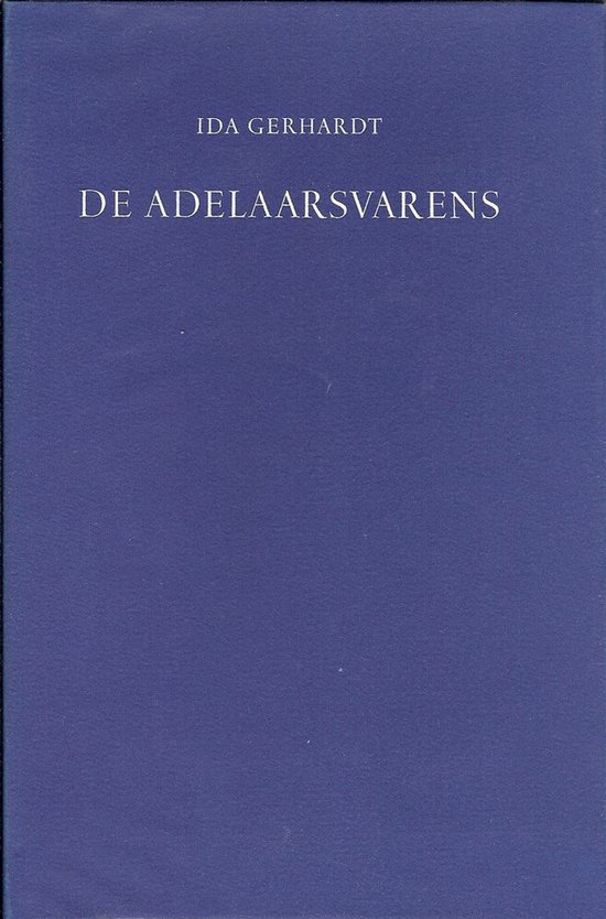 Blauw boek met de titel 'DE ADELAARsvarens' en auteur 'IDA GERHARDT' in witte letters.