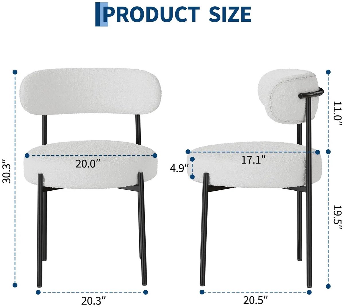 Bresht Stoelen - Eetkamerstoelen - Stoel - Moderne set van 2 - Wit - Chenille bekleding - Ergonomische rugleuning - Stevig