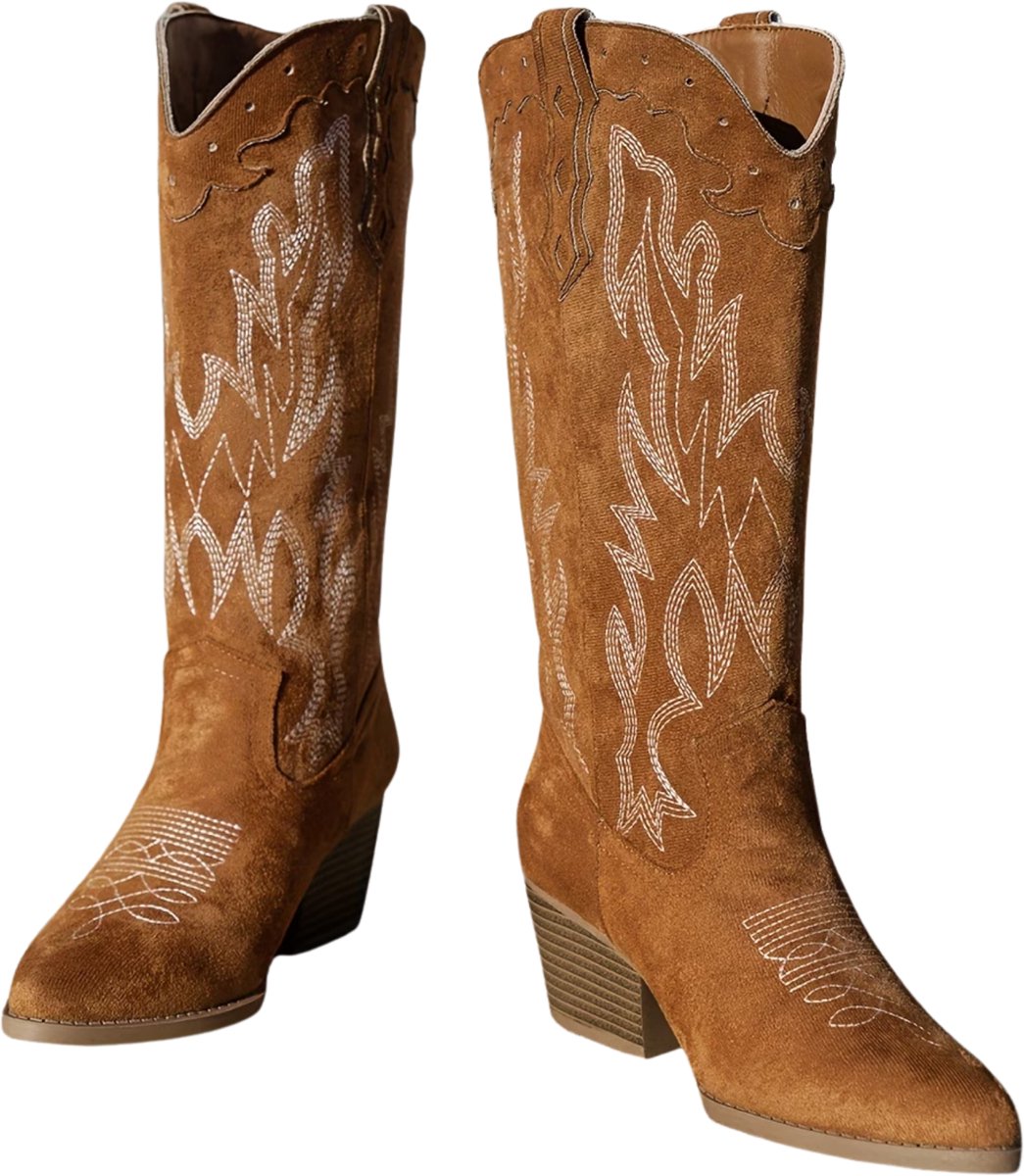 Currero Dames Cowboy Laarzen Hoge Hak Enkellaarzen Kniehoge Western Boots Chelsea 37 5 Donkerbruin 112