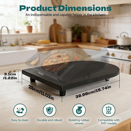 Glijplaat met 360° wielen, antislip rubberen voetjes en hoogwaardige bamboe voor eenvoudig verplaatsen in de keuken, ideaal keukenaccessoire voor stabiliteit en gebruiksgemak — afbeelding 5