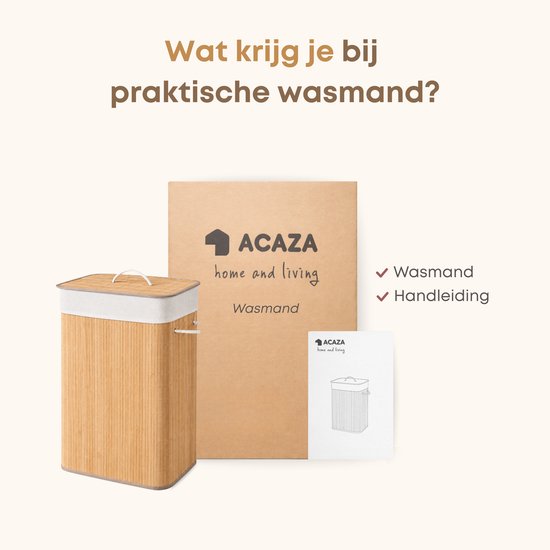 Wasmand, verpakking en handleiding van ACAZA. Inhoud: wasmand en handleiding.