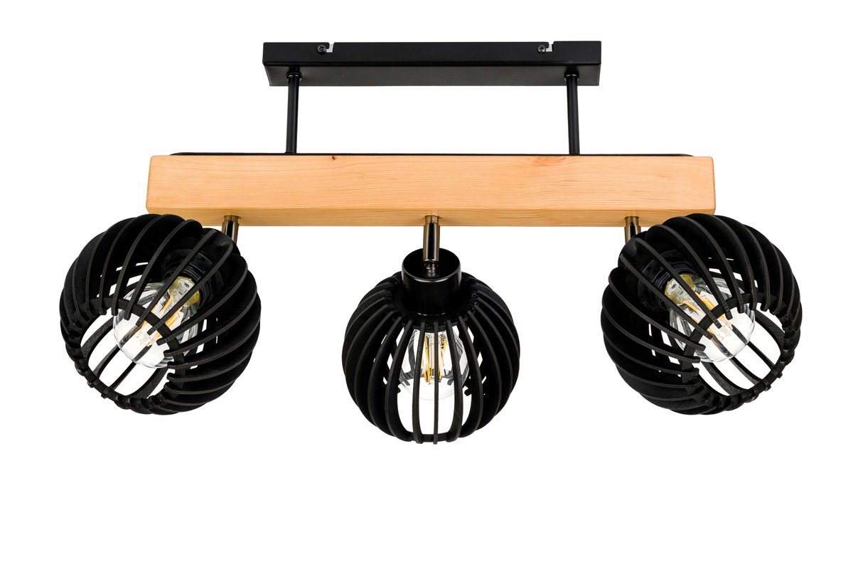 Houten Balk Plafondlamp Zwart E27 - Loft Stijl