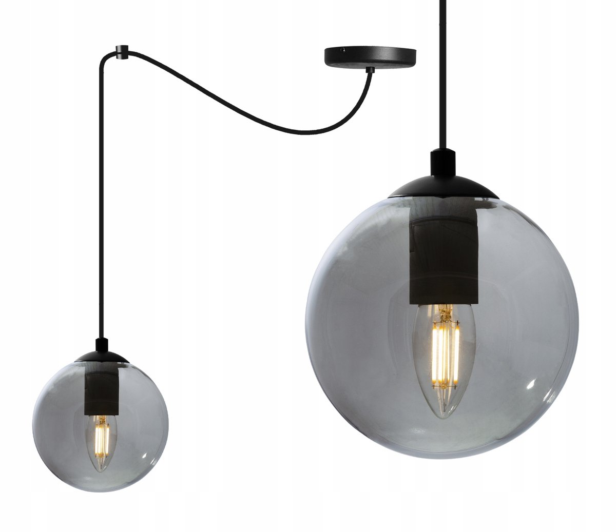 Merلوze Hanglamp met Glazen Bol - Zwart - Loft Stijl
