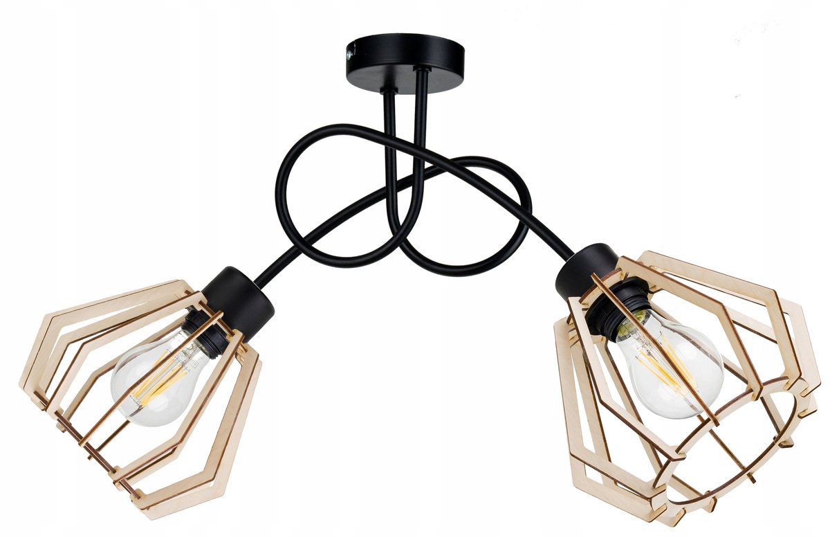 Hanglamp Loft Hout Zwart E27 - 2 lichtpunten