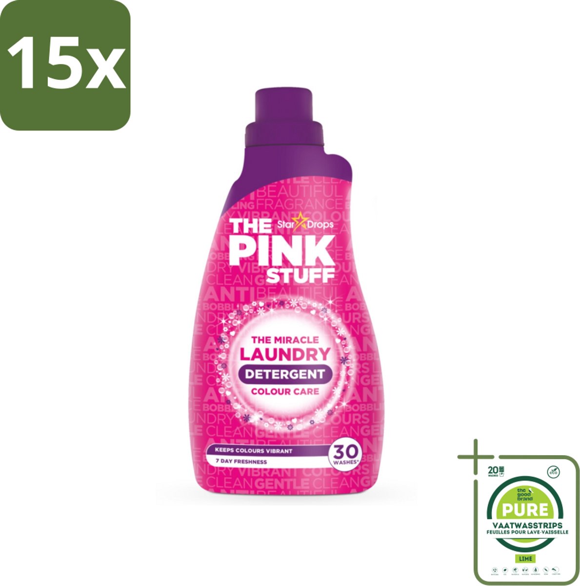 15 x The Pink Stuff - Wasgel - Gekleurde was - Wasmiddel - 30 Wasbeurten - 960ml - Grootverpakking - Wasgel Kleur - Vlekken Verwijderen - Kleur Behouden - Fris Ruiken - Wasmiddel Voor Gekleurd Kleding