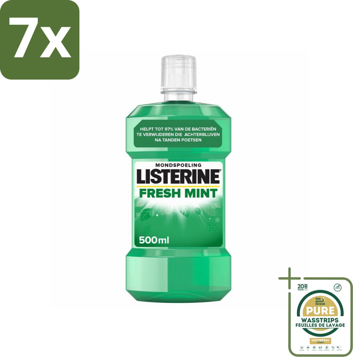 7 x Listerine Mondwater Fresh Mint 500 ml - Grootverpakking - Mondspoeling - Mondverzorging - Tandplak - Bacteriën - Frisse Adem