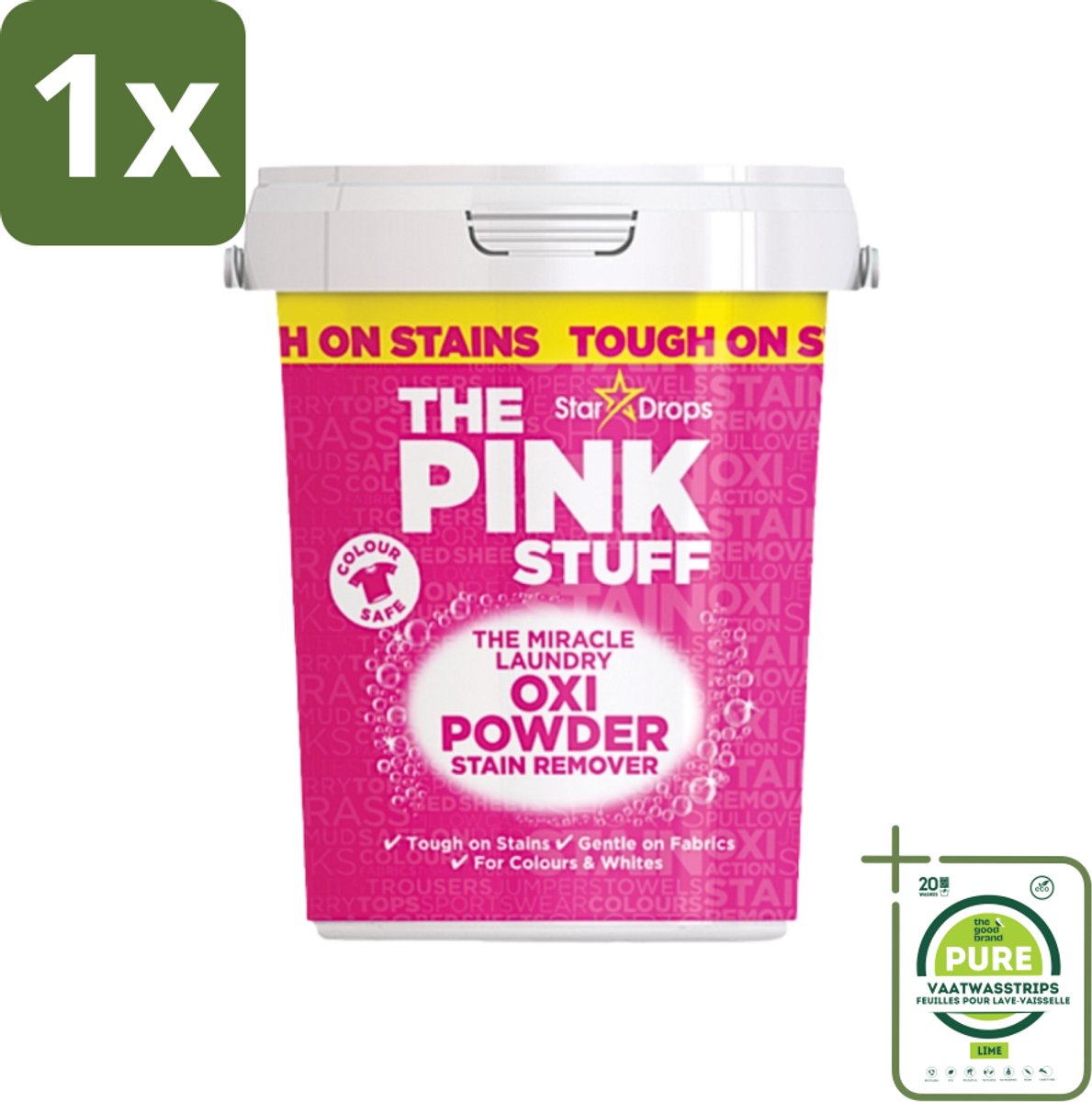 1 x The Pink Stuff - Vlekverwijderaar - Voor Bonte Was - 1kg - Vlekverwijderaar - Wasgoed Reinigen - Vlekken Verwijderen - Poeder Vlekverwijderaar - Witte Was Reinigen