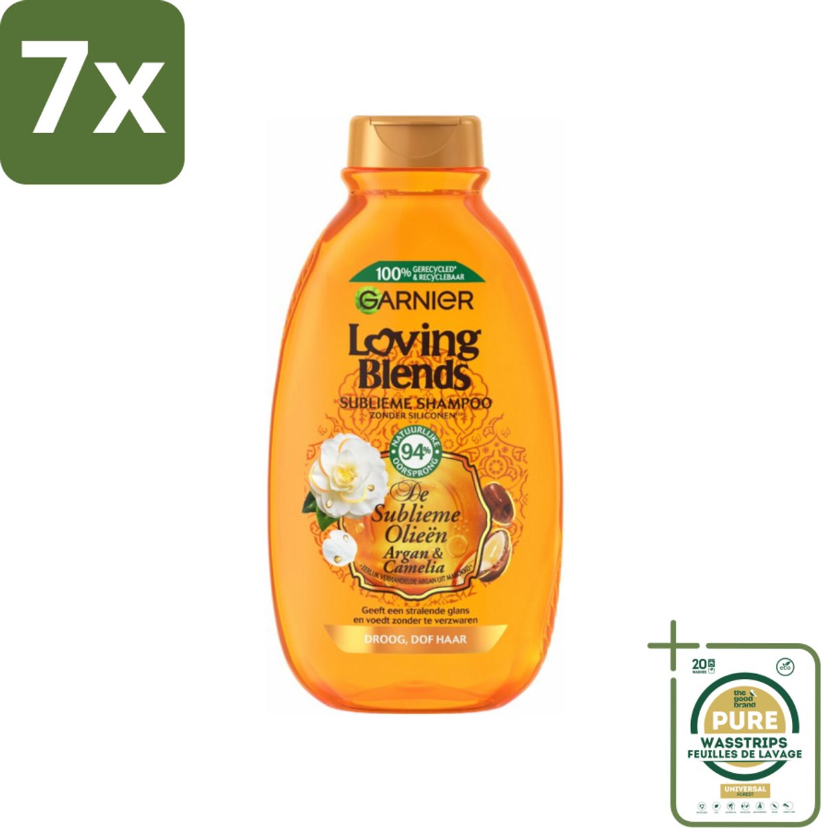 7 x Garnier Loving Blends Argan- en Cameliaolie Shampoo 300 ml - Grootverpakking - Droog Haar - Dof Haar - Haarvoeding - Haarherstel - Arganolie