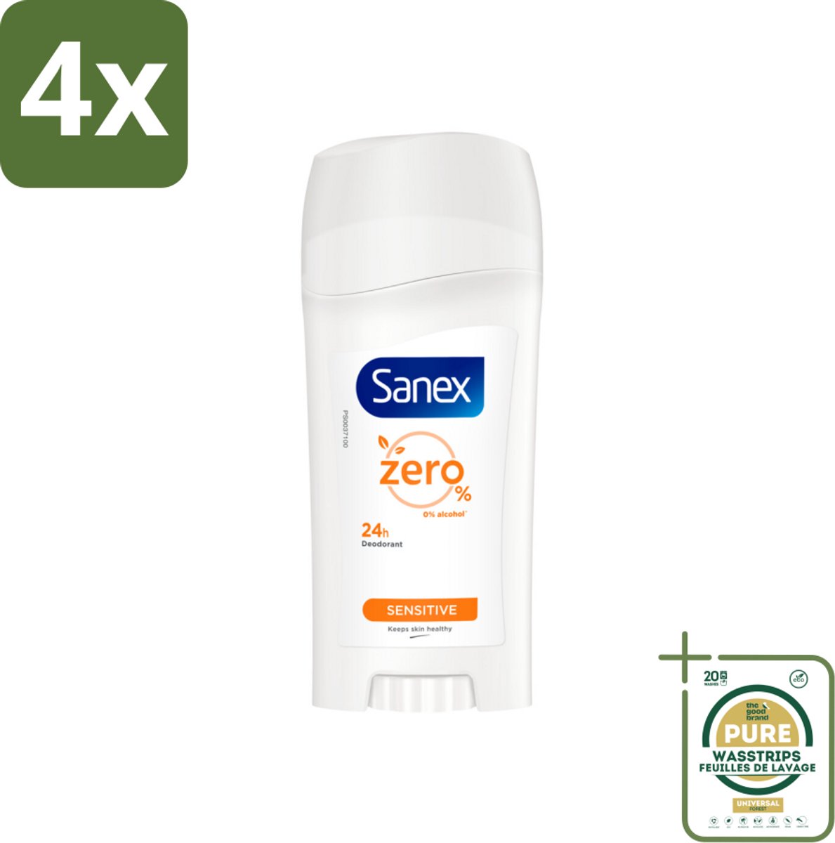 Sanex Deodorant Stick Dermo Sensitive 65 ml - Voordeelverpakking - 4 stuks - Alcoholvrij - 24 uur bescherming