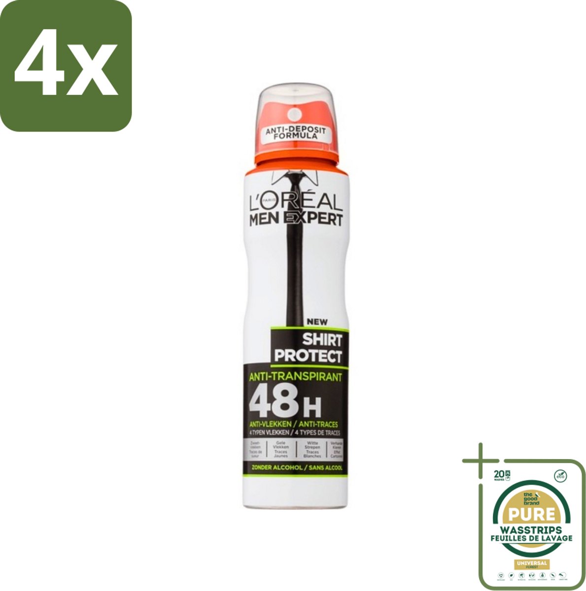 L'Oréal Men Expert Shirt Protect - Deodorant - 150 ml - Deodorant Spray - Voordeelverpakking - 4 stuks - Anti-gele vlek - Anti-witte strepen