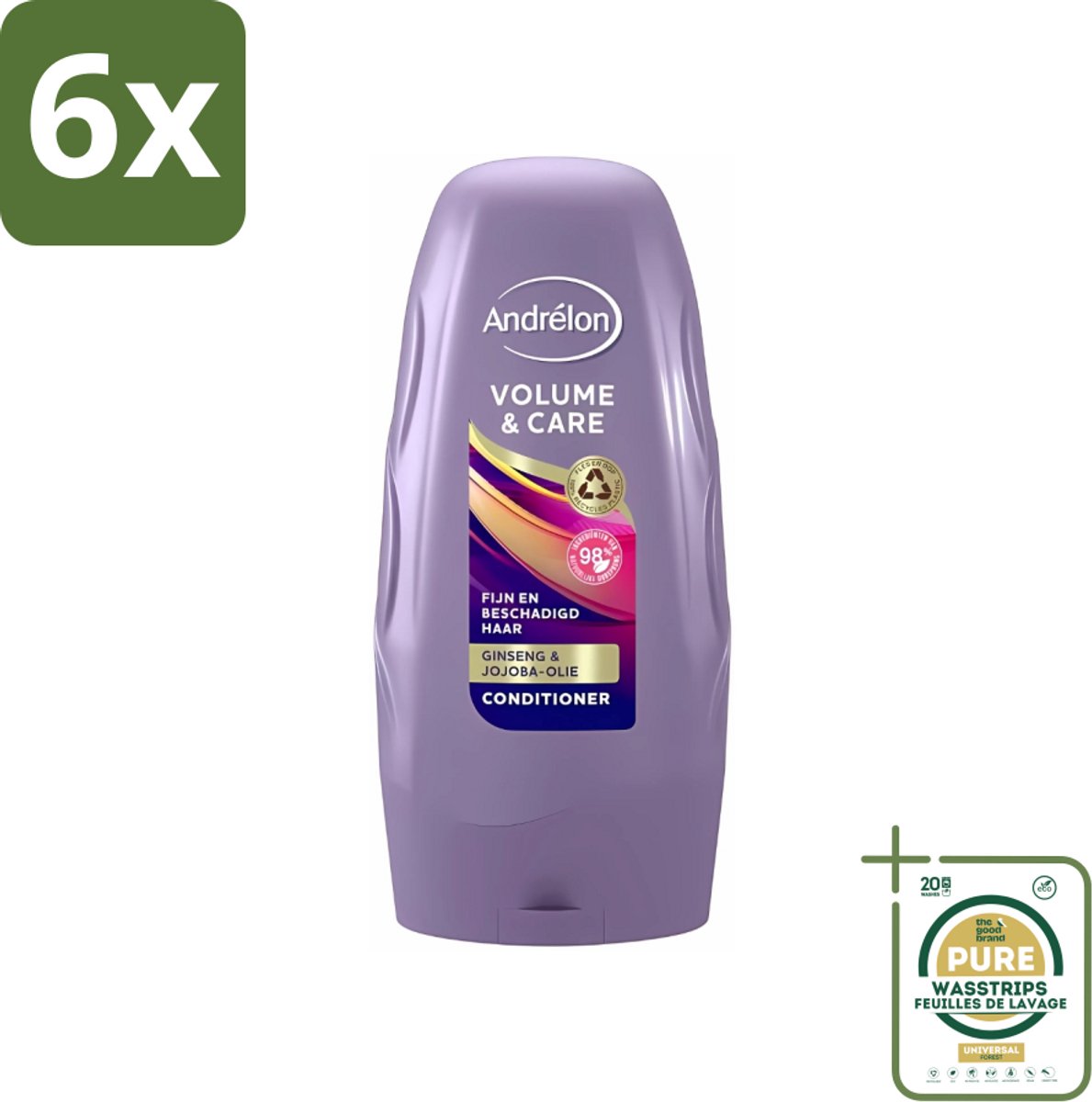Andrélon - Volume & Care - Conditioner - Voor Extra Volume - 250 ml - Voordeelverpakking - 6 stuks - Ginseng haar - Jojoba haar