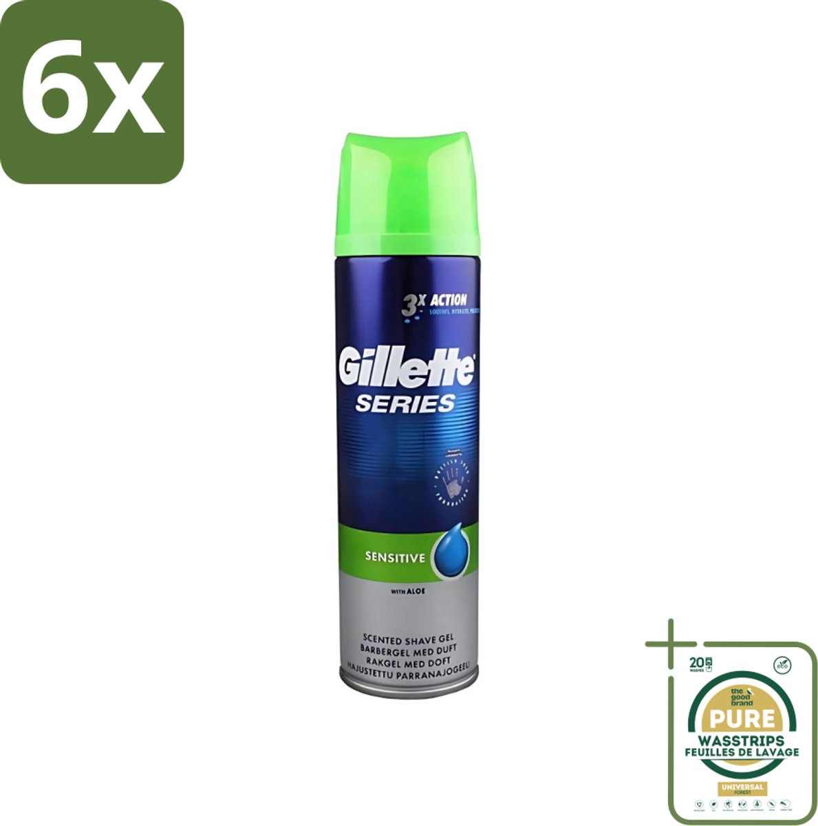 Gillette Series - Scheergel - Sensitive - Aloe Vera - Voor de gevoelige huid - 200 ml - Voordeelverpakking - 6 stuks - Scheren - Roodheid