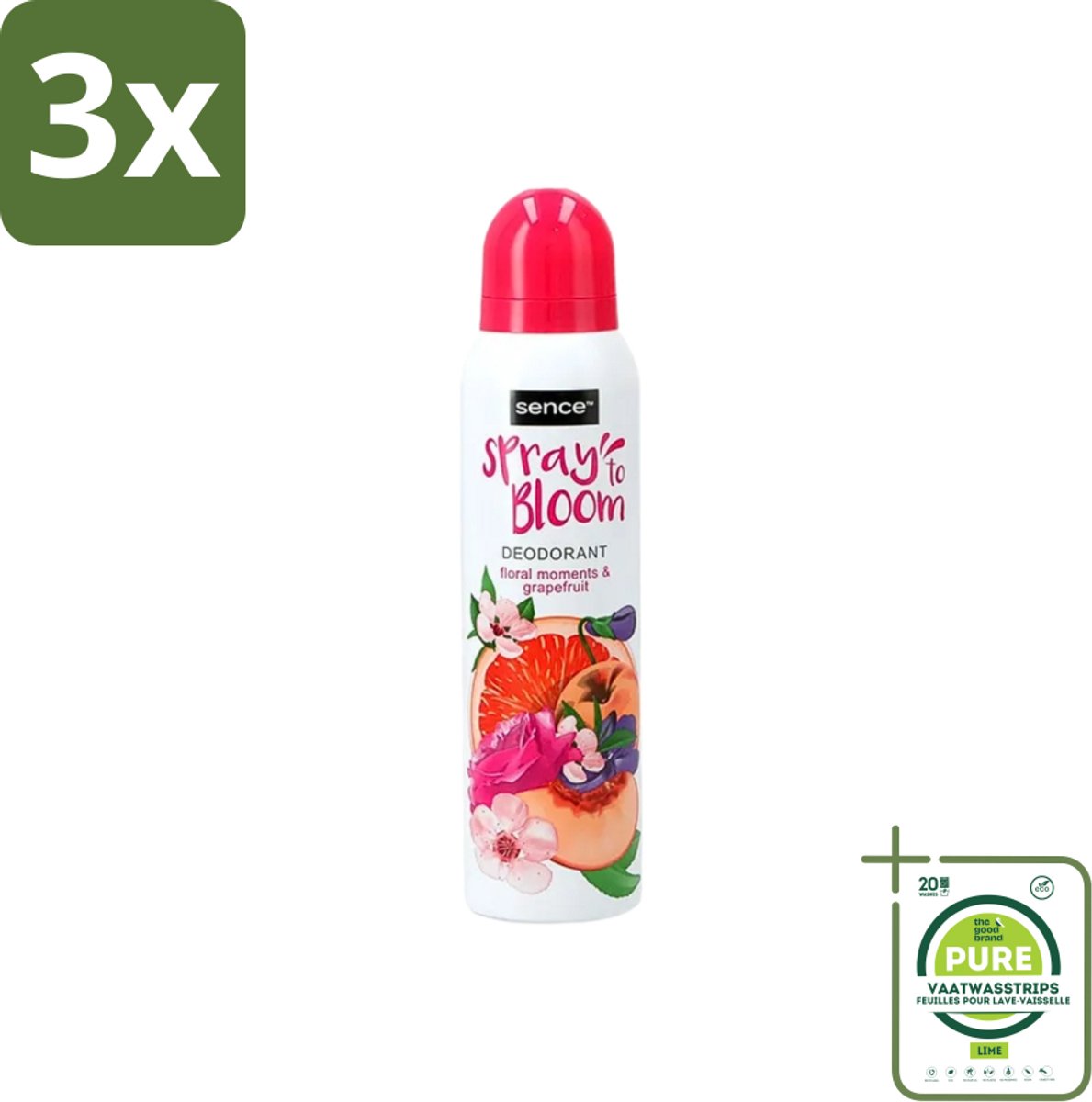 3 x Sence - Floral & Grapefruit - Deodorant - Fris & Fruitig - 150 ml - Grootverpakking - Sence Deodorant Floral Grapefruit - Fruitige Geur - Frisheid - Deodorant Voor Dames - Langdurige Bescherming