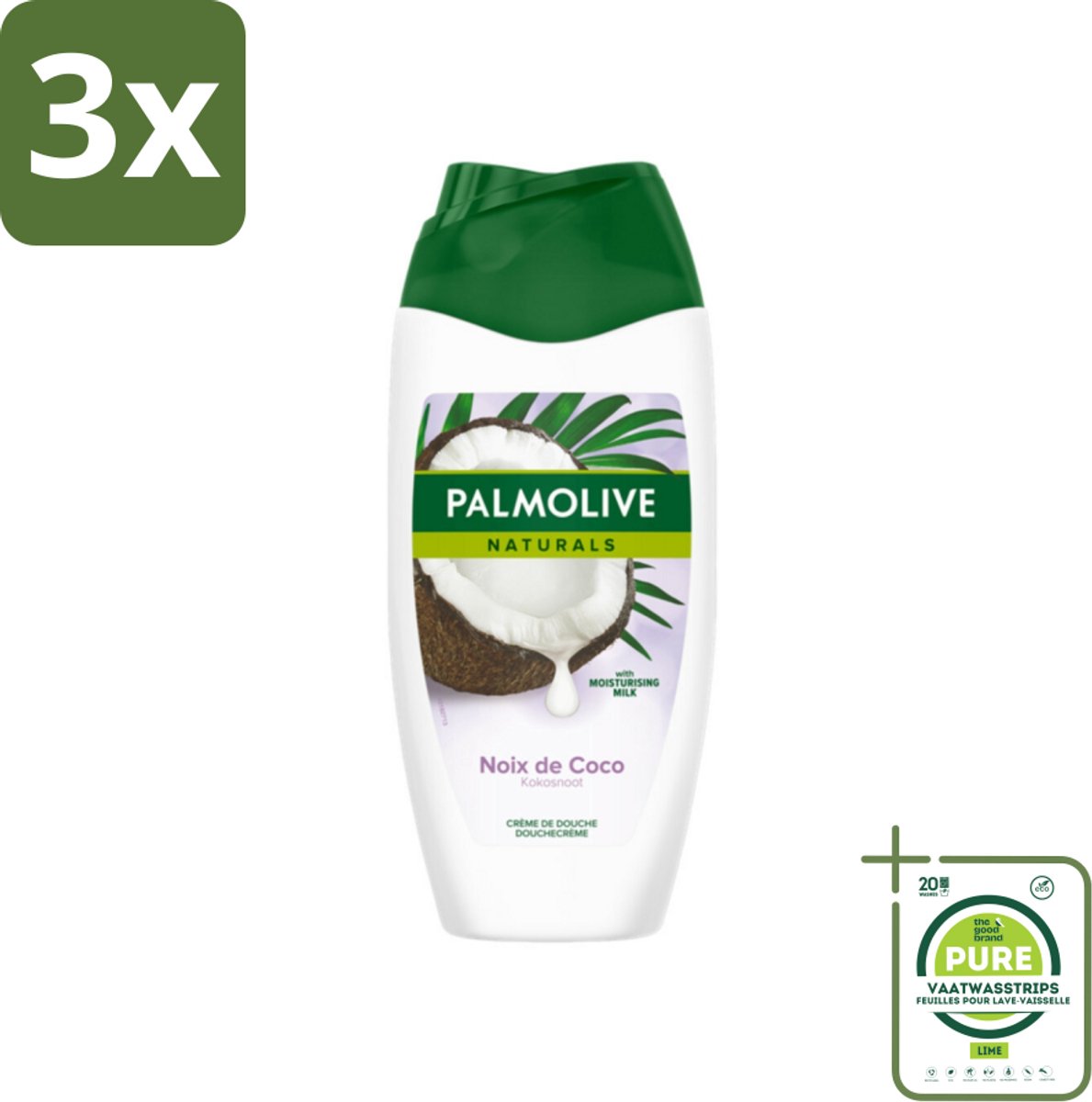 3 x Palmolive Naturals - Douchecrème - Kokosnoot - 250 ml - Grootverpakking - Douchegel Kokos - Kokos Geur - Hydraterende Douchegel - Verzorgende Douchegel - Tropische Geur