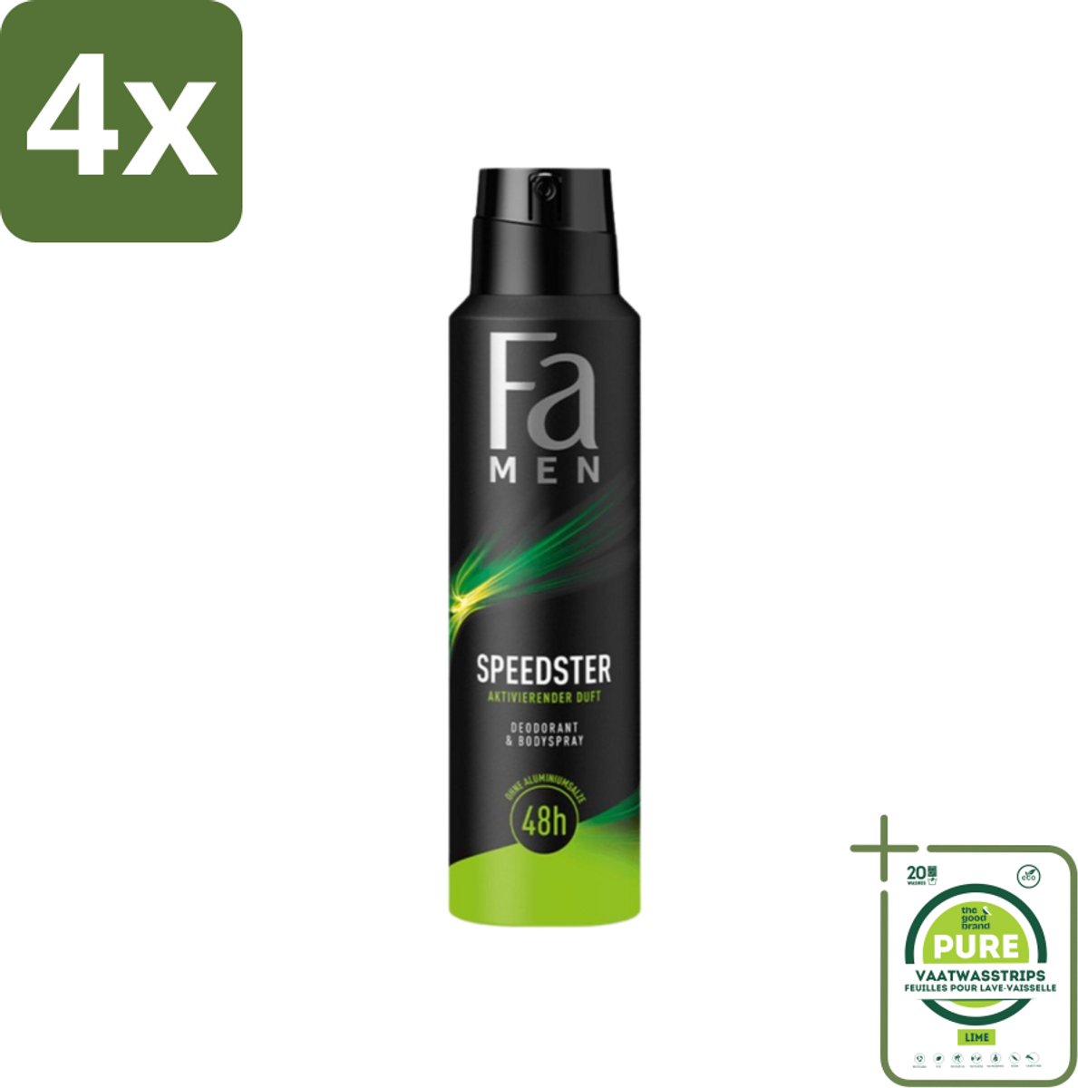 Fa - Deodorant Spray - Speedster - Frisse Geur & Langdurige Bescherming - 48 uur Bescherming - 150 ml - Voordeelverpakking - 4 stuks - Deodorant spray - 48 uur bescherming