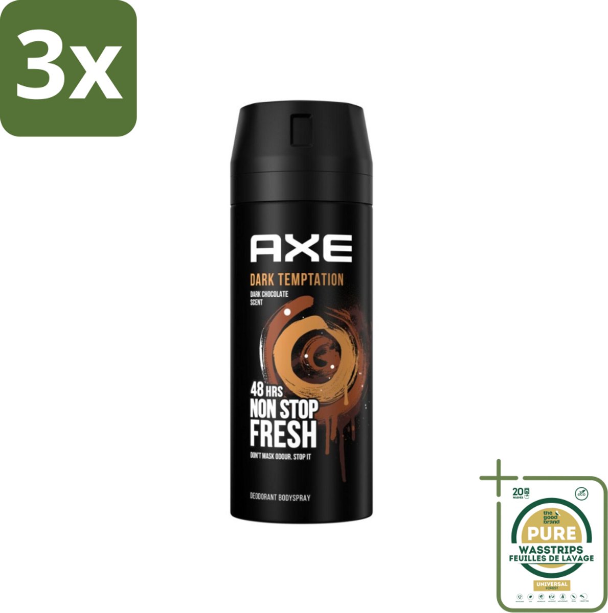 3 x Axe Deodorant Bodyspray Dark Temptation 150 ml - Grootverpakking - Axe Dark Temptation - Deodorant - Bodyspray - Chocolade Geur - Rode Peperkorrels