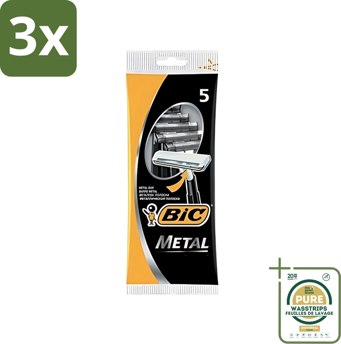 3 x Bic - Scheermesjes - Metaal - Enkel Mesje - Wegwerpmesjes - 5 Scheermesjes - Grootverpakking - Scheermesje - Wegwerpmesje - Roestvrij Staal - Enkel Mesje - Precisie Scheren